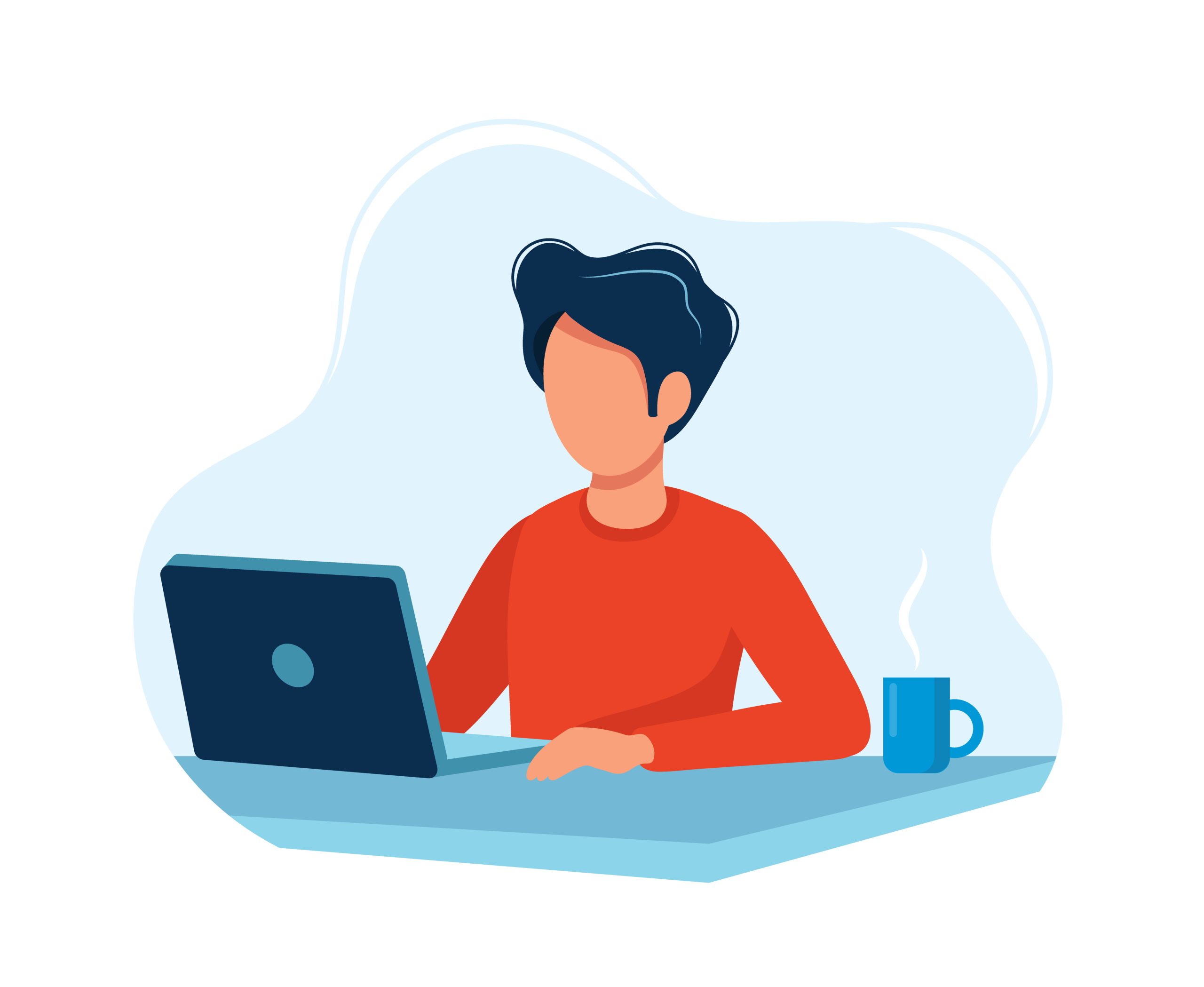 Man working with computer. Concept illustration, working process